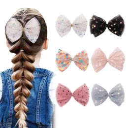 New Baby Color Dot Gauze Hiar Clips Princess Big Bow Hairpins 13cm Cute Kids Bowknots Hair Accessories Wholesale 24PCS
