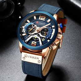 Curren Herrenuhren Top-Marke Luxus Chronograph Herrenuhr Leder Luxus Wasserdichte Sportuhr Herren Männlich Uhr Mann Armbanduhr T190701