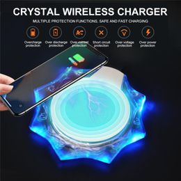 Qi Crystal Wireless Charger For iPhone 11 Pro Max XS XR X 8 7 Samsung Note10 K10 Charging Pad Lighted Portable Fast Charger