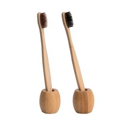 Bamboo toothbrush holder base stands bathroom washroom biodegradable wood set eco friendly custom logo with paper box package