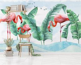 Beibehang 3D photo wallpaper hand-painted flamingo tropical plant mural bedroom living room sofa TV background wall 3d wallpaper