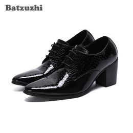 New 7.5cm High Heel Men Shoes Pointed Toe Black Patent Leather Dress Ankle Boots Men Party zapatos de hombre, Big Sizes 38-46