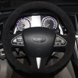 Black Suede Car Steering Wheel Cover for Infiniti Q50 2014 2015 QX50 2015
