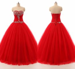 prom dresses 8th grade girls UK - Cheap Red Prom Quinceanera Dresses Tulle Pleated Beaded Strapless Backless Prom Dress 8th Grade Sweet 16 Girls Special Occasion Dress Girls