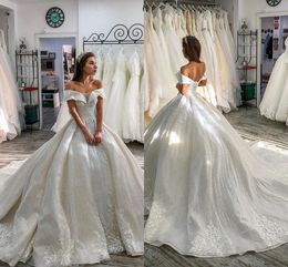 Luxury Design Full Beads Ball Gown Wedding Dresses Off Shoulder Custom Made Country Church Bride Bridal Dresses