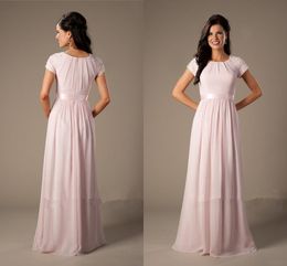 Vestidos de dama de honra longa e rosa com mangas 2023 Modest Jewel pesco