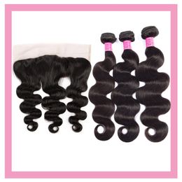 Malaysian Human Hair Products Natural Color Bundles With 13X4 Lace Frontal With Baby Hair Body Wave Hair Wefts With Closure Free Part