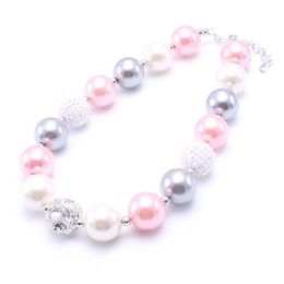 Rhinestone Ball Bead Chunky Necklace Bubblegum Bead Fashion Baby Girl Chunky Necklace Jewellery For Toddler Children