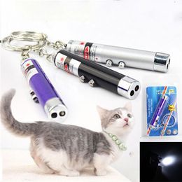 Hot Red Laser Pointer Pen Key Ring Toy with White LED Light Show Portable Infrared Stick Funny Tease Cats Pet Toys With Retail Package