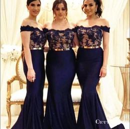 Navy Blue Mermaid Lace Bridesmaid Dresses Long Cheap African Maid Of Honour Dresses Formal Prom Gowns Wedding Guest Dress 2020