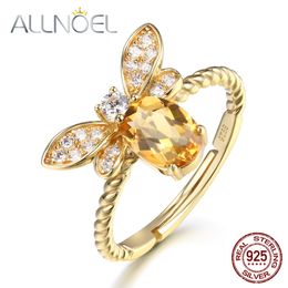 ALLNOEL Fine Jewelry Rings 925 Sterling Silver Natural Gemstone Citrine Bee Engagement Ring Set Wedding Silver Custom Jewellry LY191217