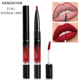 HANDAIYAN 2 In 1 Matte Lip Gloss + Lip Liner Pencils 14 Colour Waterproof Long Lasting Pigments Nude Colour Pen makeup DHL free