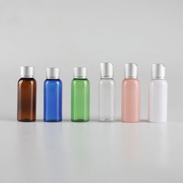 50ml white round empty PET cosmetic plastic bottles with Screw cover/disc cap Aluminium 50cc empty lotion cream container bottle