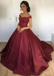 Ball Gown Evening Dresses 2019 Burgundy Sequins Off Shoulder Sequins Satin Floor Length Zip Forma Long Party Gown Prom Dresses Free Shipping