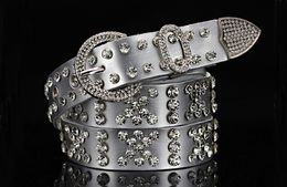 Female woman silver leather belt with Diamonds zircon crystal new trendy fashion luxury designer 110 cm 3.6ft