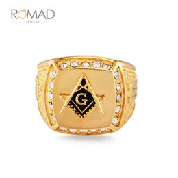 New Gold Colour Signet Symbols stones Titanium 316L Stainless Steel Masonic Men Ring Freemason Male Rings Jewellery Gift