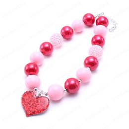 Love Heart Kid Chunky Bubblegum Necklace Pink+Red Colour Girl Children Chunky Bead Necklace Jewellery Best Gift To Kid