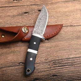 Top Quality Damascus Survival Straight Knife Damascus Steel Drop Point Blade Full Tang Wood Handle Fixed Blade Knives