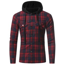Hot Sell Plus Size Mens Hoodie Plaid Streetwear for Men Fashion Casual Clothes Long Sleeve Cardigan Shirt Clothing with Pocket M-XXXL