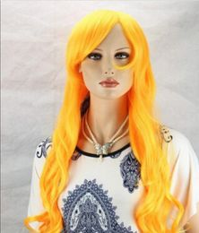 WIG free shipping Fashion Long Yellow Curly Wavy Women Lady's Cosplay Hair Full Wig/wigs