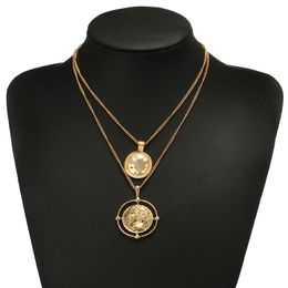 Irregular Round Face Necklace Gold Double Chain Head Multilayer Necklaces Fashion Jewellery women Gift Will and Sandy Drop Ship 380128