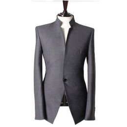 Real Photo Stand Collar Man Work Suit Chinese style Groom Tuxedos Prom Blazer Mens Wedding Clothes Suits (Jacket+Pants+Tie) D:16