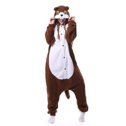 Brown Squirrel Onesie Kigurumi Polar Fleece Women Adult Animal Pajama Jumpsuit Loose Cute Festival Fantasias Cartoon Onepiece