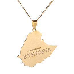 Stainless Steel Trendy Map of Ethiopian Pendant Necklace Africa Women Gold Color Ethiopian Map Charm Jewelry