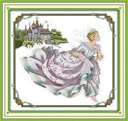 Cinderella the Western Girl decor painting ,Handmade Cross Stitch Embroidery Needlework sets counted print on canvas DMC 14CT /11CT