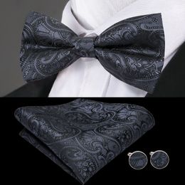 -Gravata de arco de transporte rápido conjunto de alta qualidade seda paisley preta gravata conjunto para homens queda de casamento frete grátis LH-0718