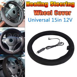 Onever 12V 38cm Car Lighter Plug Heated Heating Electric Steering Wheel Covers Warmer Winter Steering Covers Universal