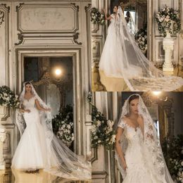 Elegant Mermaid Wedding Dresses Jewel Sleeveless Sheer Appliqued Lace Bridal Gown Sweep Train Custom Made Cheap Robes De Mariée
