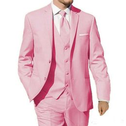 Summer Beach Pink Mens Suits Handsome Slim Fit Two Button Wedding Tuxedos Business Prom Party Blazer Jacket (Jacket+Vest+Pants)