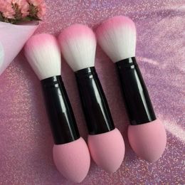 Professional blusher brush Nylon Makeup Brushes Two Head Cosmetic Tools Blush cosmetic brush with Sponge J1555