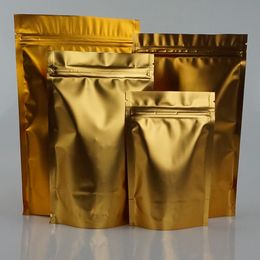 100pieces/lot, 10*15cm Standing matte golden aluminium foil ziplock bag, gold aluminizing mylar coffee bean storage pouches, reusable bags