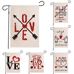 Valentine's Day Garden Flag Love Heart Romantic Arrow Hanging Banner Flags Home Party Decoration Double Side Print Linen 30*45cm SN2942