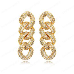 Gold Silver Color micro pave cubic zirconia Cuban Chain Earrings bling hip hop women mens earring