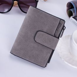 Women Zipper & Hasp Short Clutch Solid Vintage PU Leather Frosted Women Wallet Fashion Small Female Purse Short Purse