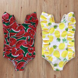 Kids Pineapple Printed Swimsuit Baby Girl Watermelon One-piece Swimwear Girls Summer Beach Ruffles Bathing Suits 1-4Y