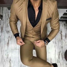 Custom Made Groomsmen Notch Lapel Groom Tuxedos Khaki Men Suits Wedding/Prom/Dinner Best Man Blazer ( Jacket+Pants+Tie+Vest) G238