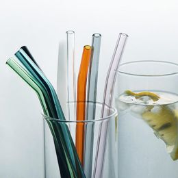 Eco Borosilicate Glass Drinking Straws Clear Coloured Bent Straight Straw 18cm*8mm Milk Cocktail Drinking Straws