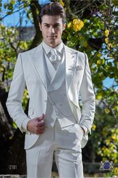 Fashionable One Button Groomsmen Peak Lapel Groom Tuxedos Men Suits Wedding/Prom/Dinner Best Man Blazer(Jacket+Pants+Tie+Vest) 730