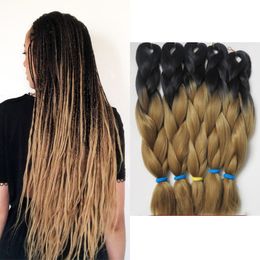 24 inch 100g Ombre Kanekalon Synthetic Crochet Hair Extensions Jumbo Braids Hairstyles Auburn Brown Blonde Red Blue Xpression Braiding Hair