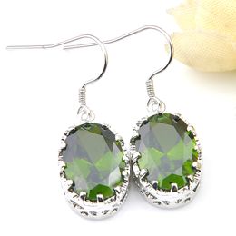 Trendy Retro Earrings Green Oval Peridot Gems LuckyShine 925 Sterling Silver Plated Woman Holiday gift Dangle Earrings Free Shippings