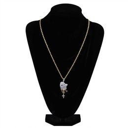 Fashion-Plated Iced Out CZ Zircon Classic Christian Prayer Gestures Cross Pendant Necklace Twist Chain Hip Hop Rapper Gifts for Men & Women