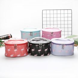 Fashion Flamingo Cosmetic Bag Large Capacity Barrel Cosmetic Handbag Flamingo Candy Colour PU Leather Makeup Bags 5 Colours Available Bolso De Cosmeticos