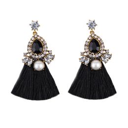 Wholesale- luxury designer exaggerated vintage beautiful glittering diamond crystal pearl tassel stud earrings for women girls