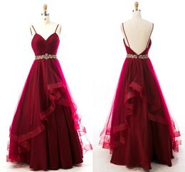 Real Image Burgundy Crystal Sash Prom Bridesmaid Dresses Pleats Draped Bodies Ruffles Skirt Long Formal Dress Evening Wear Party Pageant