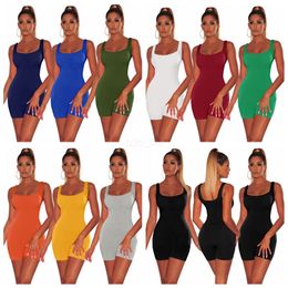 Women Sloid Tnak Bodycon Jumpsuit Sexy Romper Bodysuit Short Pant Sleeveless Vest sporting Suit Skinny Square Collar Playsuits LJJA2524