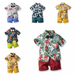 Boy Clothing Sets Kids Baby Boys designer Clothes suit Summer Floral Tie Shirt+Shorts 2PCS Outfits Children outfits for 2-6Y